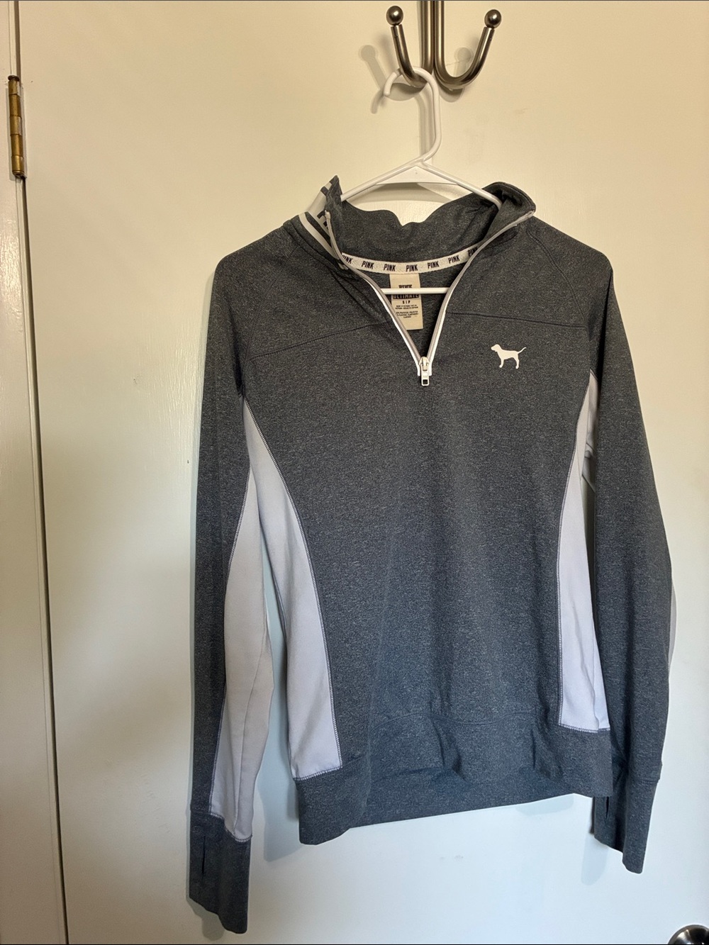 PINK Victoria's Secret Gray & White Quarter-Zip Pullover